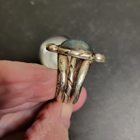 Sterling Silver Moss Agate Hand Crafted Rustic Ring signed ELF Craft Si… - Picture 9 of 13